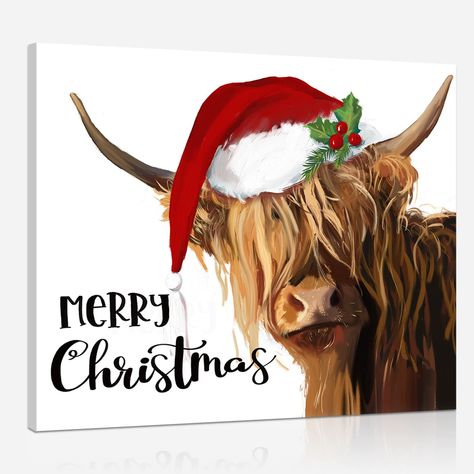 Cow Decorations, Cow Wall Decor, Poster For Bedroom, Merry Christmas Poster, Highland Cow Canvas, Christmas Cow, Cow Decor, Art Fantaisiste, Cow Pictures