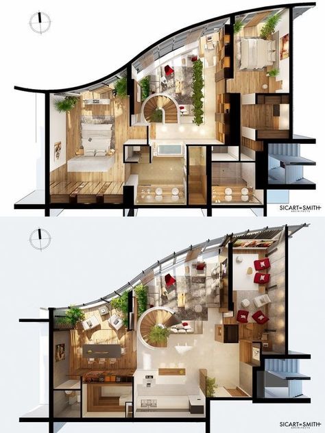 Penthouse Apartment Floor Plan, Penthouse Layout, Duplex Penthouse, Interior Design Renderings, House Floor Design, Luxury Penthouse, Apartment Floor Plans, Sims House Plans, House Construction Plan