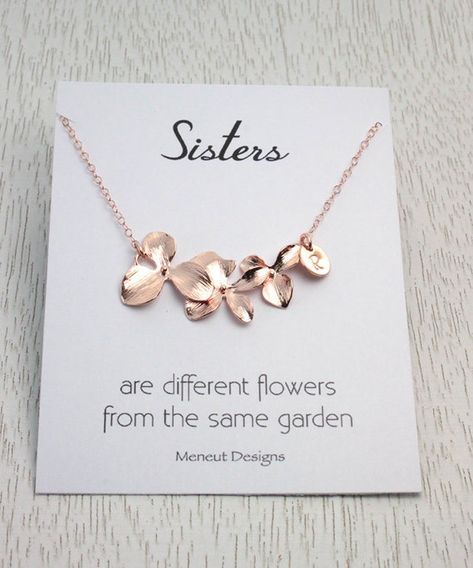 Spring Gift Ideas, Sisters Necklace, Gold Flower Necklace, Sisters Jewelry, Friends Gift Ideas, Rose Gold Initial, Gold Orchid, Flower Necklaces, Christmas Gifts For Sister