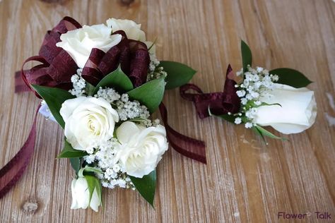 Maroon Corsage, White Corsage, Homecoming Corsage, Corsage And Boutonniere Set, Corsage And Boutonniere, Corsage Prom, Prom Flowers, Wrist Corsage, Prom Wedding