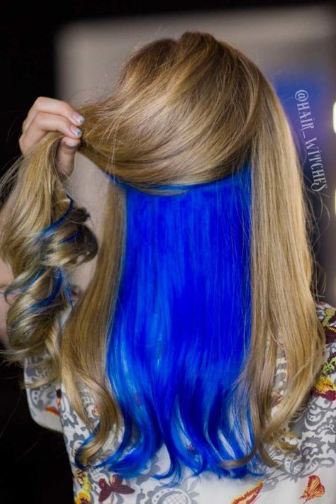 Peekaboo Hidden Blue ❤ #lovehairstyles #hair #hairstyles #haircuts Blue Hair Underneath, Hairstyles Dyed, Peekaboo Hair Color, Under Hair Dye, Strip Hair, Hair Dyed Underneath, Dark Hair Dye, Peekaboo Hair Colors, Blonde Dye