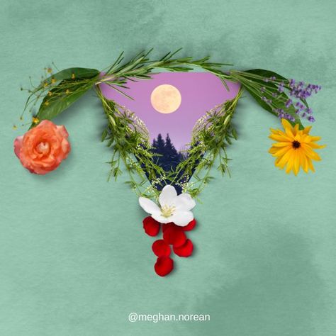 Background is mint green with a collage of flowers and leafs in the design of a womb Womb Throat Connection, Womb Meditation, Inspire Photography, Womb Wisdom, Instagram Journal, Movement Meditation, Feminine Quotes, Body Wisdom, Supplements Packaging