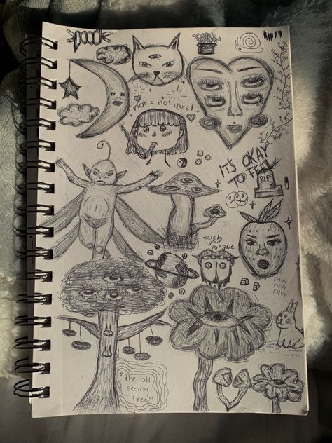 my sketchbook page from the past week 🧚‍♀️🪴🍄💫 Sketchbook Intro Page, My Sketchbook, Sketchbook Pages, Note Book, Photo Wall Collage, Dark Fantasy Art, Wall Collage, Dark Fantasy, Drawing Ideas