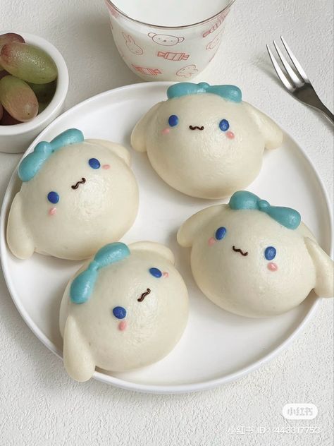 Sanrio Bao Buns, Cinnamoroll Dessert, Cinnamoroll Food, Sanrio Food, Roll Food, Kawaii Cooking, Cute Baking, Cute Snacks, Sweet Snacks Recipes