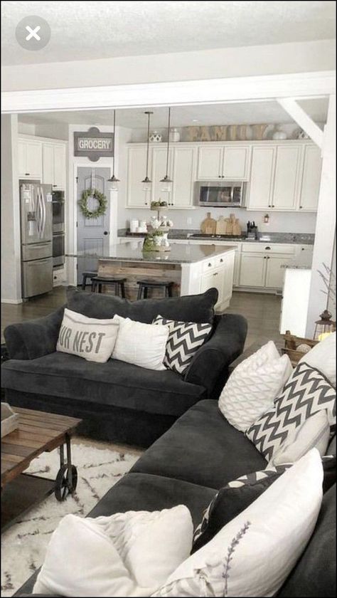 Kitchen Combos, Country Living Room Design, Open Concept Kitchen Living Room, Living Room Renovation, Open Concept Living Room, Open Living Room, Room Renovation, Country Living Room, Home Design Living Room