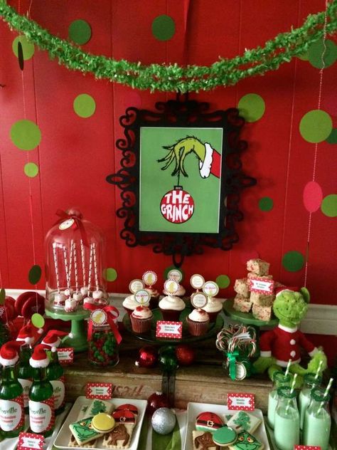 The Grinch Christmas/Holiday Party Ideas | Photo 6 of 17 Grinchmas Party, Holiday Party Ideas, Grinch Christmas Party, Whoville Christmas, The Grinch Christmas, Grinch Party, Grinch Christmas Decorations, Christmas Party Themes, Family Christmas Party