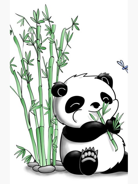 Eating Drawing, Drawing Panda, Panda Eating Bamboo, Bamboo Drawing, Cute Panda Drawing, Panda Eating, Panda Painting, Panda Illustration, Panda Drawing