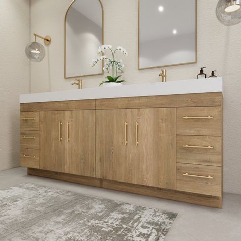 Elsa Spring 84" Double Sink Bathroom Vanity | Wayfair 72 Inch Bathroom Vanity Double Sinks, 72 Inch Bathroom Vanity, Bathroom Vanity Double Sink, Oak Bathroom Vanity, Oak Bathroom, Wood Bathroom Vanity, Floating Bathroom Vanity, Wooden Bathroom, Double Vanity Bathroom