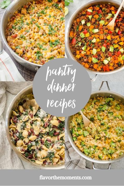 Access over 25 easy, healthy dinner recipes using an abundance of pantry staples.  Includes a list of pantry essentials and long lasting produce to keep on hand! #dinnerrecipes #healthydinners #familydinners Pantry Dinner Recipes, Healthy Pantry Meals, Quinoa Breakfast Recipes, Pantry Dinner, Healthy Pantry Staples, White Bean Kale Soup, Pantry Diy, Pantry Recipe, Meal Prep Freezer