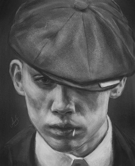 John Shelby (Joe Cole) from the Peaky Blinders. #peakyblinders #johnshelby #familyshelby #vintage #shelby #joecole #portraits #blackandwhite #digitalpaintings #digital2d Tomas Shelby Drawing, John Peaky Blinders, Tommy Shelby Sketch, Peaky Blinders Sketch, Tommy Shelby Drawing, Thomas Shelby Sketch, Thomas Shelby Drawing, Peaky Blinders Drawing, John Shelby Peaky Blinders