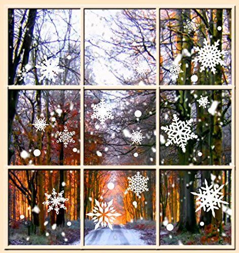 23 Best Christmas Window Decorating Ideas 2019 - Holiday Window Decorations Diy Christmas Window, Painting Snowflakes, Christmas Window Decoration, Christmas Window Stickers, Snowflake Sticker, Winter Window, Glass Christmas Decorations, Christmas Decals, Christmas Window Decorations