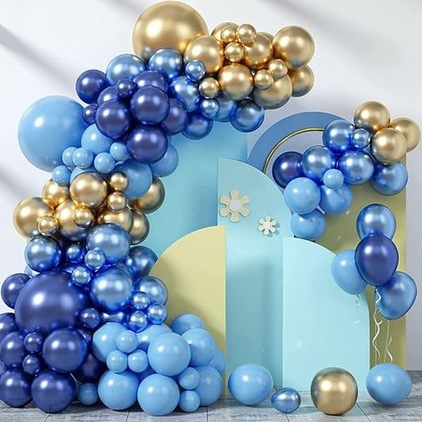 Amazon.com: Blue and Gold Balloon Garland Kit, 101PCS Navy Blue Gold Party Balloon Arch with Metallic Gold Blue Latex Balloons Light Royal Blue and Gold Helium Balloons for Birthday Wedding Graduation Decorations : Home & Kitchen Happy Birthday Boy, Photo Balloons, Balloon Lights, Balloon Chain, Metallic Balloons, Royal Blue And Gold, White Balloons, Gold Balloons, Graduation Decorations