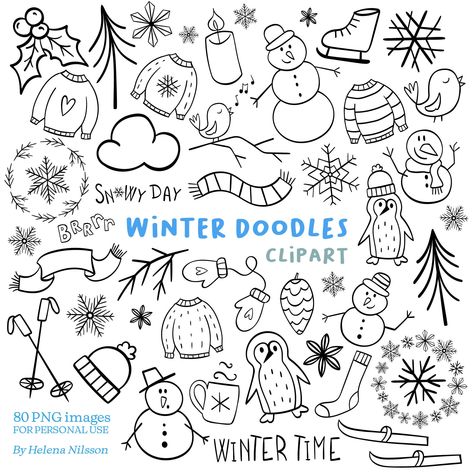 January Doodles Ideas, Easy Winter Doodles, Easy Christmas Drawing Ideas, Cute Winter Doodles, Doodles Themes, Winter Doodles Easy, Winter Line Art, December Drawings, Winter Wonderland Drawing