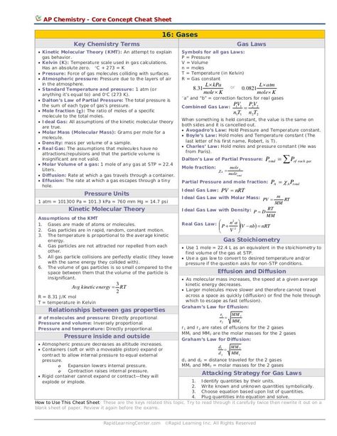 AP Chemistry - Core Concept Cheat Sheet 16: Gases Key Chemistry Terms Gas Laws • Kinetic Molecular Theory (KMT): An attempt to explain gas behavior. • Kelvin (… General Chemistry Cheat Sheet, Physical Pharmacy, Gen Chem, Chemistry Concepts, Exam Help, Gas Laws, Basic Chemistry, Ideal Gas Law, Kinetic Theory