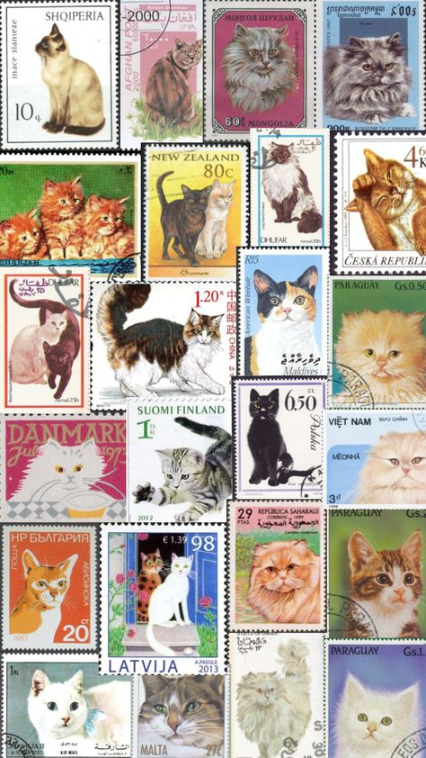 cat stamps🐈 #cats #cat #stamps #vintage #vintageaesthetic Stamps Aesthetic, Stamp Collage, Travel Photo Album, Stamps Vintage, Cat Collage, Revenue Stamp, Cat Stamp, Nostalgic Images, Ipad Photo