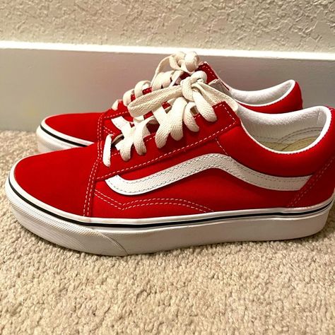 Old School Red Suede Van’s (good used condition) 
Size: 5 1/2 Vans Red Outfit, Red Vans Aesthetic, Vans Red Shoes, Red Shoes Aesthetic, Red Vans Outfit, Red Vans Shoes, Tennis Vans, Vans Aesthetic, Suede Vans