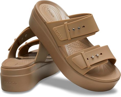 Crocs Women's Brooklyn Buckle Low Wedge, Platform Sandals Crocs Outfit Summer, Crocs Brooklyn, Crocs Women, Wedge Platform Sandals, Low Wedge Sandals, Summer Outfits For Moms, Low Wedges, Women's Crocs, Fashion Sandals