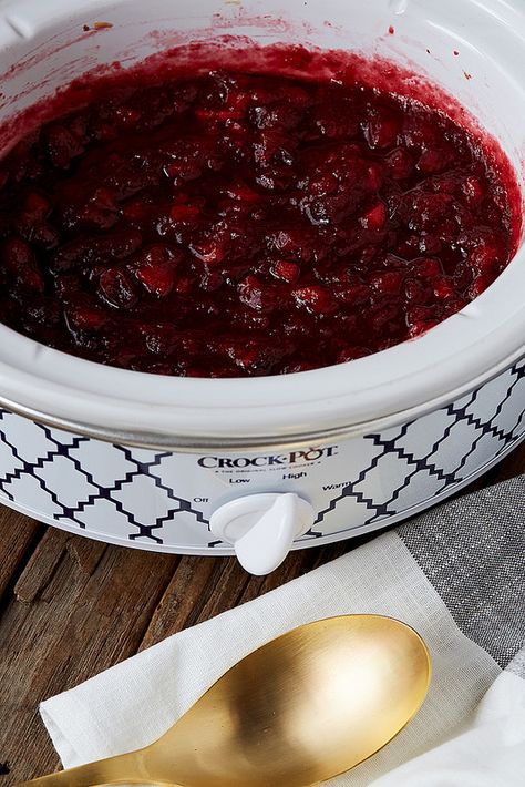 Slow Cooker Ginger Apple Cranberry Sauce Cranberry Sauce Slow Cooker, Crockpot Cranberry Sauce, Apple Cranberry Sauce, Cooking Cranberries, Simply Happy Foodie, Thanksgiving Crockpot Recipes, Best Cranberry Sauce, Crockpot Side Dishes, Easy Cranberry Sauce