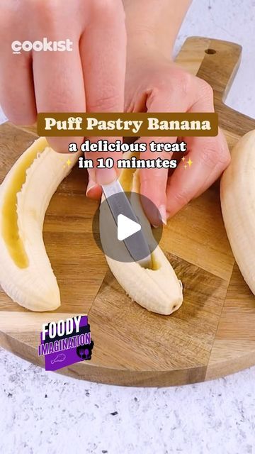 Larva Equity Holdings on Instagram: "“I love it! Very innovative.” Video by @cookistwow #bananna #stuffed #treats #quickfix #foodyimagination" Puff Pastry Wrapped Bananas, Banana Wrapped In Puff Pastry, Chocolate Banana In Puff Pastry, Puff Pastry Banana Recipes, Butter Puff Pastry Recipes, Puff Pastry Banana, Banana Cream Puffs, Banana Puff Pastry, Banana Pastry