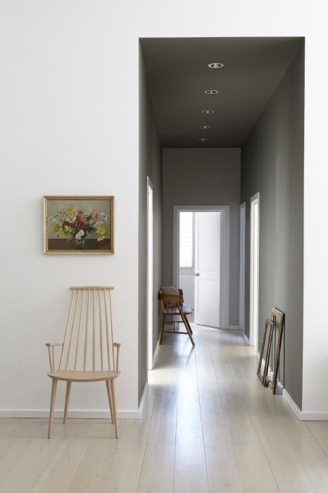 Shades Of Grey Paint, Perfect Grey Paint, Best Gray Paint, Contemporary Hallway, Hallway Paint, Dark Hallway, Green Hallway, Hallway Inspiration, Hallway Designs