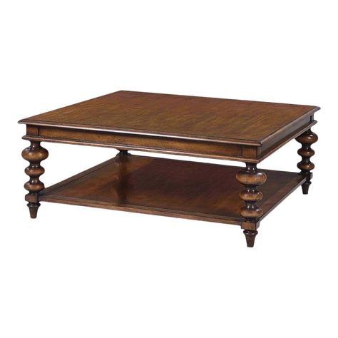 Rustic Walnut Finish Square Coffee Table | Chairish Coffee Table Top View, Rustic Square Coffee Table, Turned Leg Coffee Table, Square Wood Coffee Table, Large Square Coffee Table, Coffee Table Walnut, Classic Coffee Table, Traditional Coffee Table, Ogee Edge