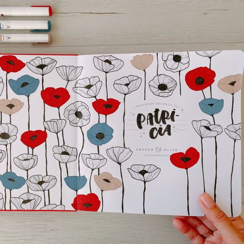 Poppy Doodles Easy, Doodle Poppy Flower, Poppy Illustration Simple, Bujo Flowers, June Bujo, Poppy Sticker, Archer And Olive, Sunflower Bullet Journal Theme, May Bullet Journal