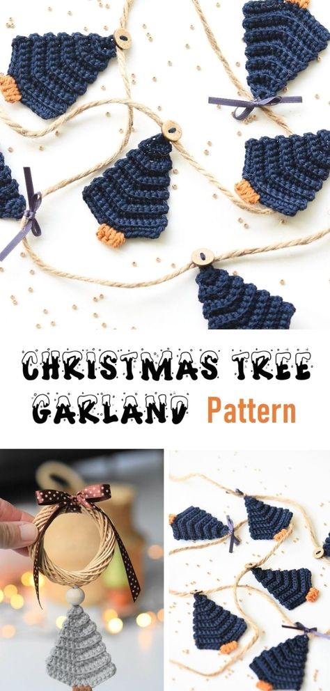 Tree Garland Crochet, Garland Crochet Pattern, Joululahjat Diy, Garland Crochet, Crochet Garland, Crochet Xmas, Crochet Christmas Trees, Christmas Tree Garland, Tree Garland