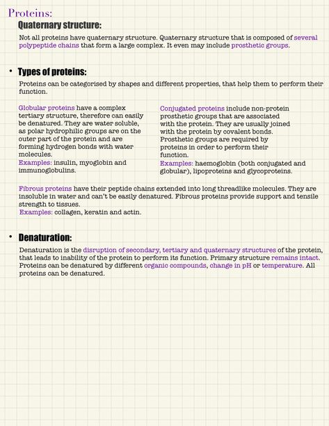 Proteins Notes, Proteins Biochemistry, A Level Biology Notes, Gcse Biology, Bio Notes, Biochemistry Notes, Queens College, Learn Biology, Biology Revision