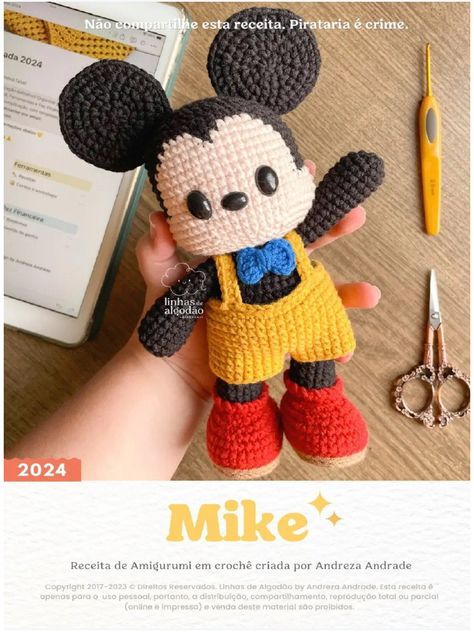 Mickey Mouse Amigurumi Free Pattern, Mickey Crochet Pattern, Mickey Mouse Crochet Pattern Free, Mickey Mouse Crochet, Crochet Mickey Mouse, Mouse Amigurumi, Hello Kitty Crochet, Brioche Stitch, Disney Boys