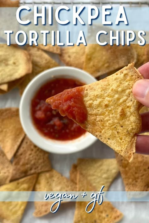 Chickpea Chips are the perfect crispy vessel for your favorite dipping sauce. This easy, homemade tortilla chip recipe is also gluten-free! Healthy Tortilla Chip Alternative, Chickpea Chips Recipes, Protein Tortilla Chips, Chickpeas Chips, Vegan Tortilla Chips, Oven Baked Tortilla Chips, Tortilla Chips Homemade, Chickpea Tortilla, Chickpea Chips