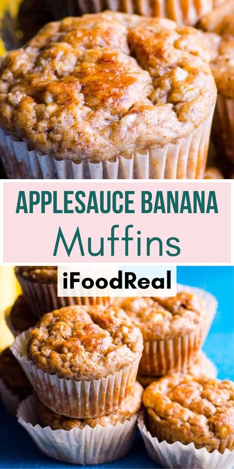 These Banana Muffins with Applesauce are naturally sweetened and made easy in one bowl. Moist and delicious your family will love these healthy muffins for breakfast or snack. Banana Applesauce Oatmeal Muffins, Banana Muffins Easy Healthy, Mashed Banana Recipes Healthy, Applesauce Muffins Healthy, Banana Muffins With Applesauce, Applesauce Banana Muffins, Banana Applesauce Bread, Low Sugar Banana Muffins, Mashed Banana Recipes