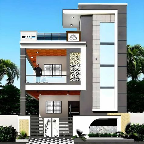 2 Floors Building Elevation Modern, West Face Elevation Designs, 2 Floors Building Elevation, G+1 House Elevation Indian, Elevation Designs For House, Small House Design Floor Plan, West Facing House, House Front Door Design, 2bhk House Plan