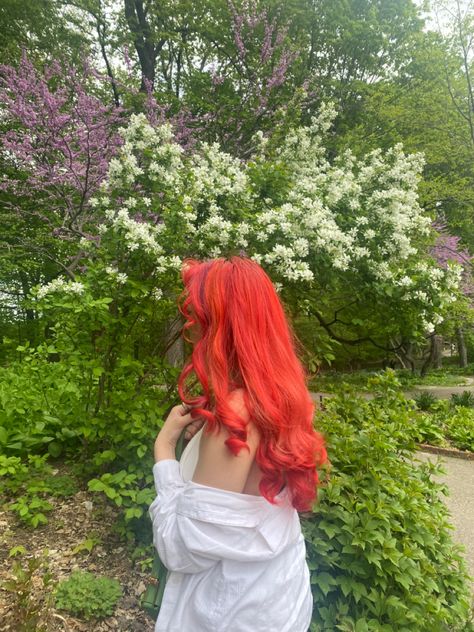 #orangehaircolors #orangehairstyles #redhair #orangehair #asianhaircolor #asiangirl #asianhairstyles #garden #flowers #hairinspo Bea Core, Red Haired Girl, Barbie Land, Hair Color Asian, Hair Color Orange, Oc Board, Red Hair Inspo, Awesome Hair, Asian Hair