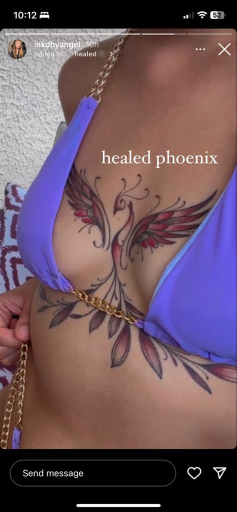 Phoenix Tattoo Chest Woman, Phoenix Tattoo Chest, Tattoo Chest Girl, Tattoo Chest Woman, 2024 Tattoo, Tattoo For Baby Girl, Tattoo Chest, Scar Tattoo, Chest Tattoos