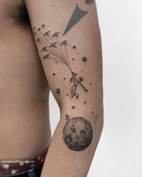 Prince Tattoo, Little Prince Tattoo, Shoulder Sleeve Tattoos, Prince Tattoos, Creepy Tattoos, Tattoo Project, Cartoon Tattoos, Subtle Tattoos, Black Ink Tattoos