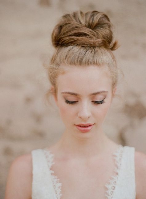 Large Bun on top of head Updo High, Beautiful Wedding Makeup, Wedding Hairstyles And Makeup, Bridal Bun, Fishtail Braid, High Bun, Bun Hairstyle, Hair Envy, Wedding Hair And Makeup