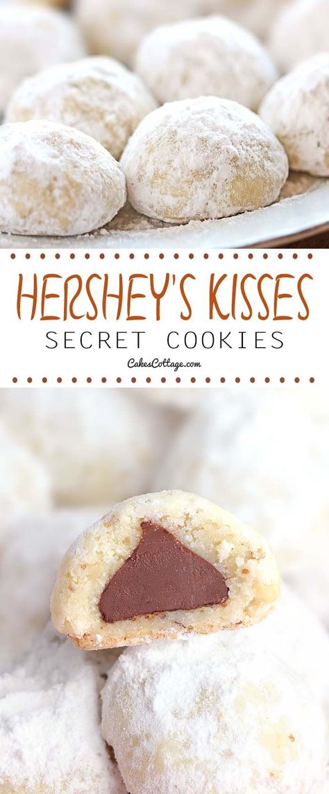 A shortbread cookie recipe with a wonderful Hershey's chocolate kiss surprise in the middle Kisses Cookies, Hersheys Chocolate, Kiss Cookies, Hershey's Chocolate, Shortbread Cookie, Think Food, Eclairs, Shortbread Cookies, Cookies Recipes Christmas