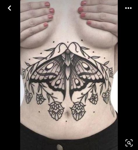 Latest Tattoo Design, Blackwork Tattoos, Tattoo Butterfly, Moth Tattoo, Latest Tattoos, Stomach Tattoos, Trash Polka, Sternum Tattoo, Butterfly Tattoo Designs