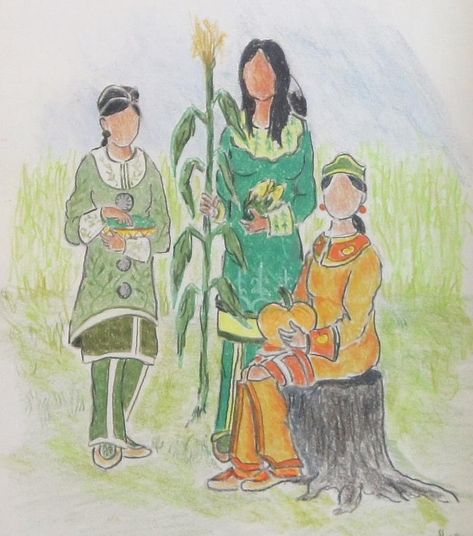 3 Sisters Corn Beans Squash, Three Sisters Salad Native American, Corn Beans Squash Three Sisters Art, Three Sisters Garden, Native American Grass Dance Regalia, The Other Sister, American Dollar, Plains Cree Beadwork, Native American Food