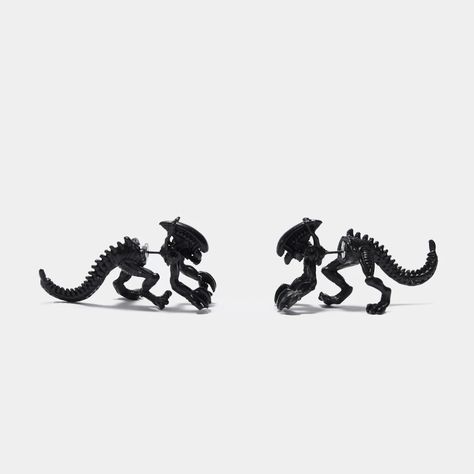 Alien Hunter Black Earrings | Koi Cool Alien, Alien Earrings, Dinosaur Skull, Monster Alien, Scary Monster, Trendy Stud Earrings, Animal Skeletons, Dinosaur Earrings, Paired Jewelry