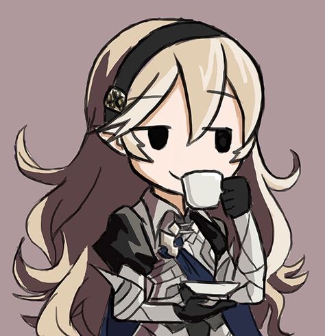 Kamui drinking tea smugly. Fire Emblem, Anime Character, Tea, Coffee, Hair, Anime