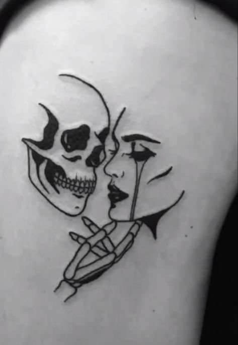 Flash Tattoo Skeleton, Toxic Love Tattoos Women, Asian Women Tattoos, Affection Tattoo, Cute Tattoos For Women Simple, Womens American Traditional Tattoo, Dark Love Tattoo, Vampire Woman Tattoo, Creepy Small Tattoos