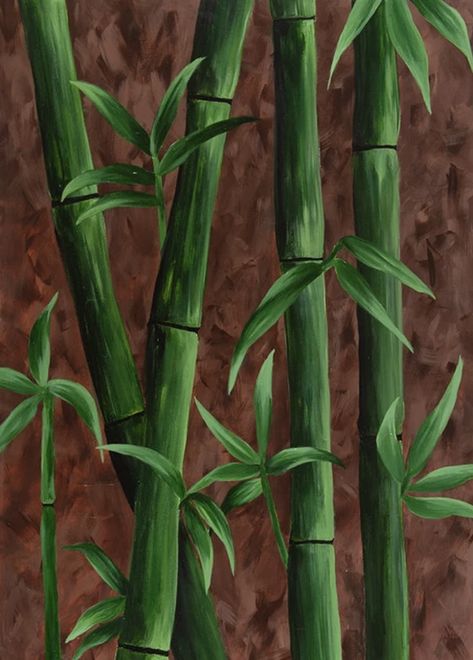 Bamboo acrylic painting 🎨 Bamboo Acrylic Painting, Tropical Forest Painting, Bamboo Mural, Bamboo Drawing, Bamboo Painting, Lucky Symbols, Island Decor, Forest Painting, Plant Painting