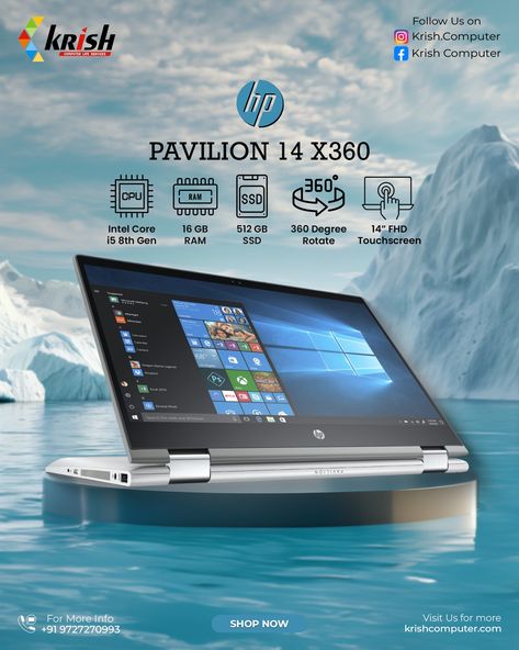 Take your work and entertainment anywhere with the HP Pavilion 14 X360! Featuring a powerful Intel Core i5 8th Gen, 16GB RAM, and a 512GB SSD, this laptop is perfect for multitasking. The 360° rotation and 14” FHD Touchscreen let you seamlessly switch between laptop and tablet mode. Flexibility and performance at your fingertips! Shop now at krishcomputer.com or call +91 9727270993 for more details. [HP Pavilion, 2-in-1 laptop, touchscreen, flexible laptop, Krish Computer] #HPLaptop #Flexib... Hp Pavilion, Hp Laptop, Multi Tasking, Tablet Laptop, Intel Core, Touch Screen, Ram, Tablet, Laptop