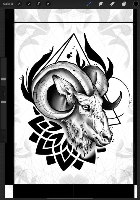 Capricorn Tattoo Sketch, Goat Sketch, Aries Ram Tattoo, Simple Compass Tattoo, Strange Wallpaper, Stag Tattoo, Sheep Tattoo, 3d Metal Art, Ram Tattoo