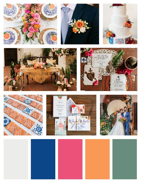 Hacienda Wedding Color Palette, Mexican Wedding Color Palette, Mexico Wedding Ideas, Jewel Tone Wedding Theme, Spanish Style Weddings, Spanish Themed Weddings, Mexican Theme Wedding, Mexican Graduation, Sayulita Wedding