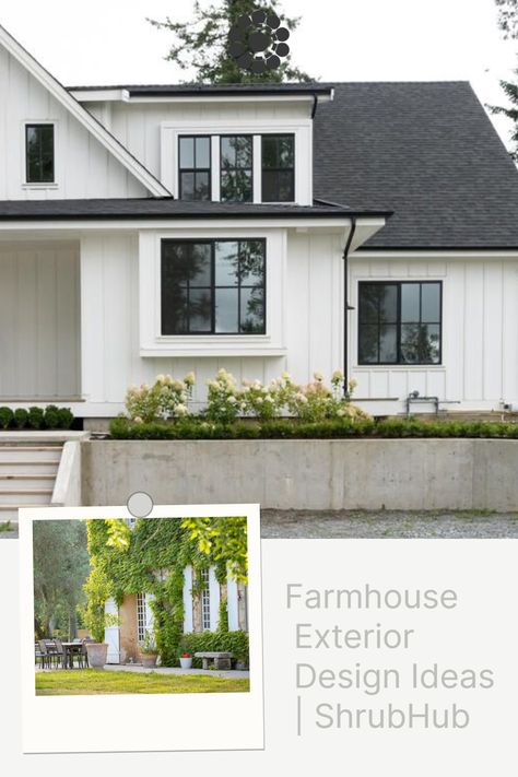 The farmhouse look, especially the modern version, will never go out of style! It only grows in popularity as time passes. Black Metal Roof, Black Window Trims, White Farmhouse Exterior, Farmhouse Exterior Design, Shingle Siding, Gable Roof, White Farmhouse, Modern Farmhouse Exterior, Farmhouse Exterior