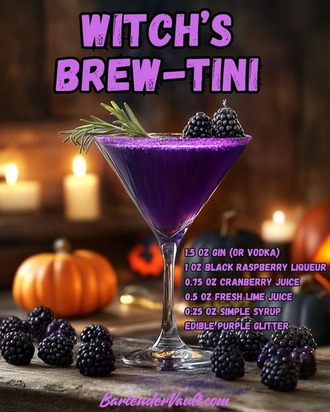 BartenderVault Gothic Drinks, Purple Martini, Casting A Spell, Goth Stuff, Raspberry Liqueur, Themed Drinks, Witch's Brew, Drinks Alcohol, Black Raspberry