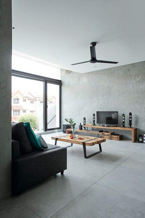 House Tours: Two homes of white, grey and wood tones but with vastly different looks - Home & Decor Singapore Open Concept Bathroom, Wood Tones, Tv Console, Living Room Inspo, Terrace House, Interior Design Firms, Room Lights, The Coffee, Guest Bedroom