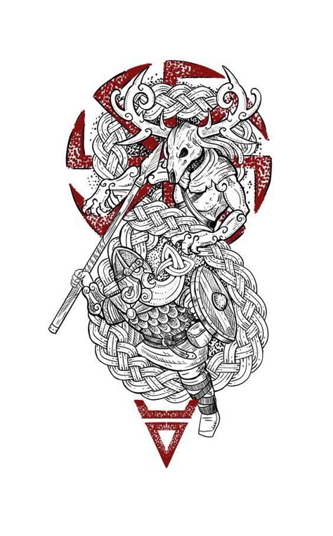 Nordic Traditional Tattoo, Slavic Pagan Tattoo, Slavic Tattoo Design, Celtic God Tattoo, Paganism Tattoo, Nordic Viking Tattoo Design, Viking Warrior Tattoo Design, Witcher Tattoo Design, Norse Pagan Tattoo